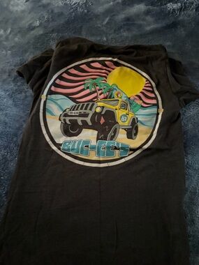 Black Graphic Short-Sleeve Tee with Beach Jeep Design